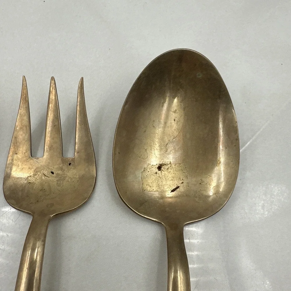 Siam Bronze Serving Set Brass Teakwood  Kee Teck Flatware Hindu Buddhist Bangkok
